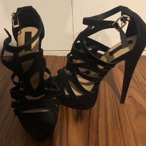 Suede Peep Toe High Heels